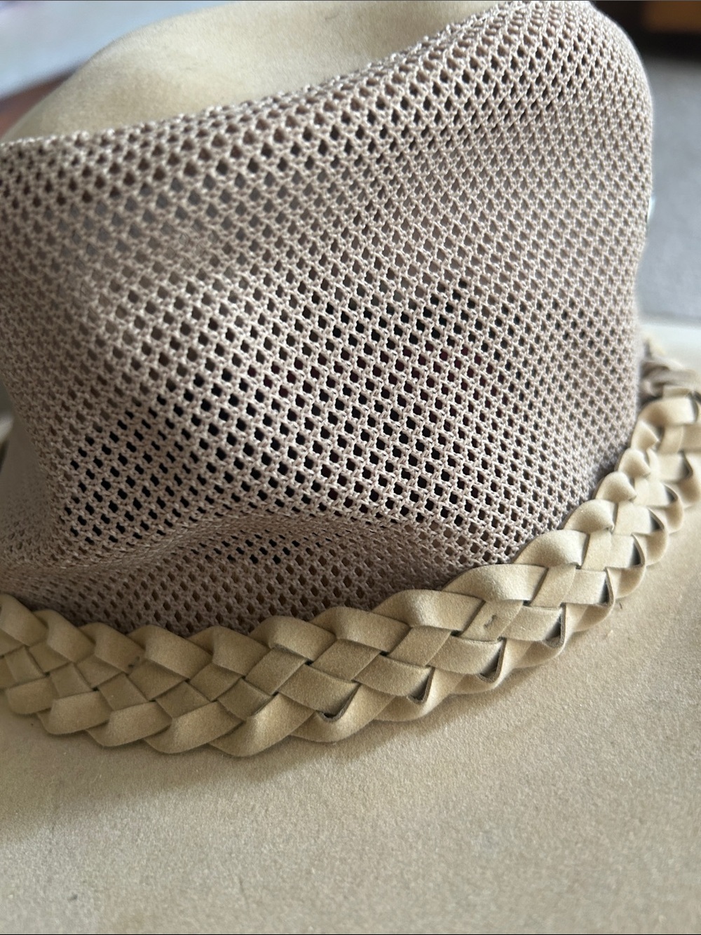 Beige Braided Band Men's Sun Hat